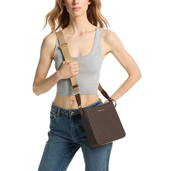 MICHAEL KORS Jet Set Travel Small Signature Logo Messenger Bag In Brown NWT - Picture 4 of 9